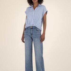 Kut from the Kloth Gaia Pleat Hem Top Size SMALLSMALL / Blue/White